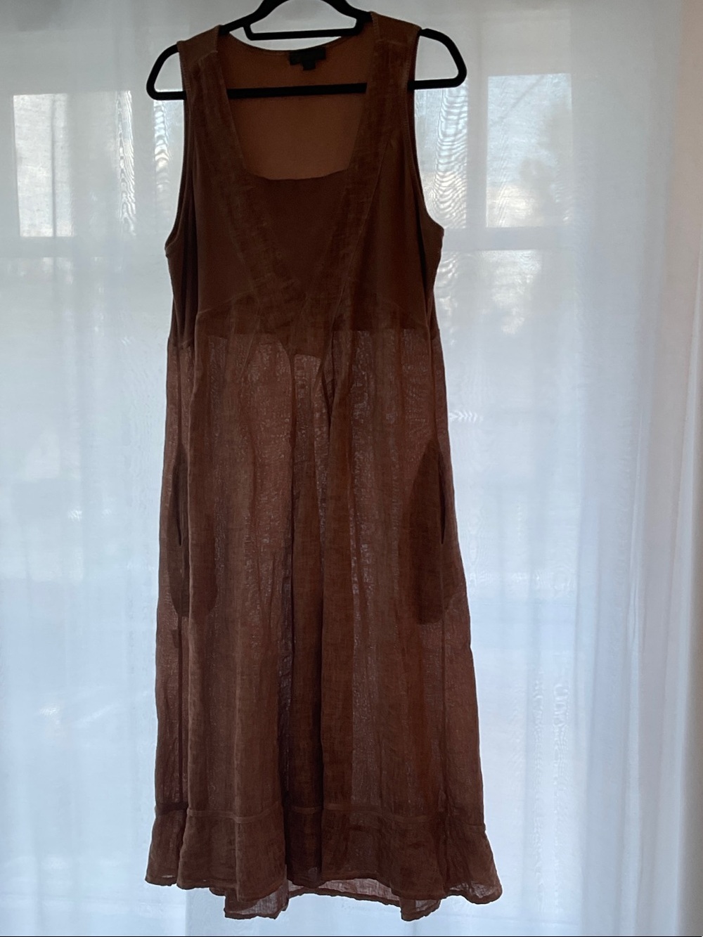Brown Sleeveless Maxi Dress with Scoop Neck and Pockets